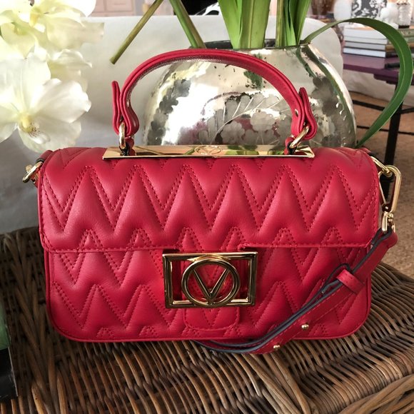 ❤️ NEW Mario VALENTINO Florence D Plate Quilted Red Leather Shoulder Bag - Picture 11 of 11